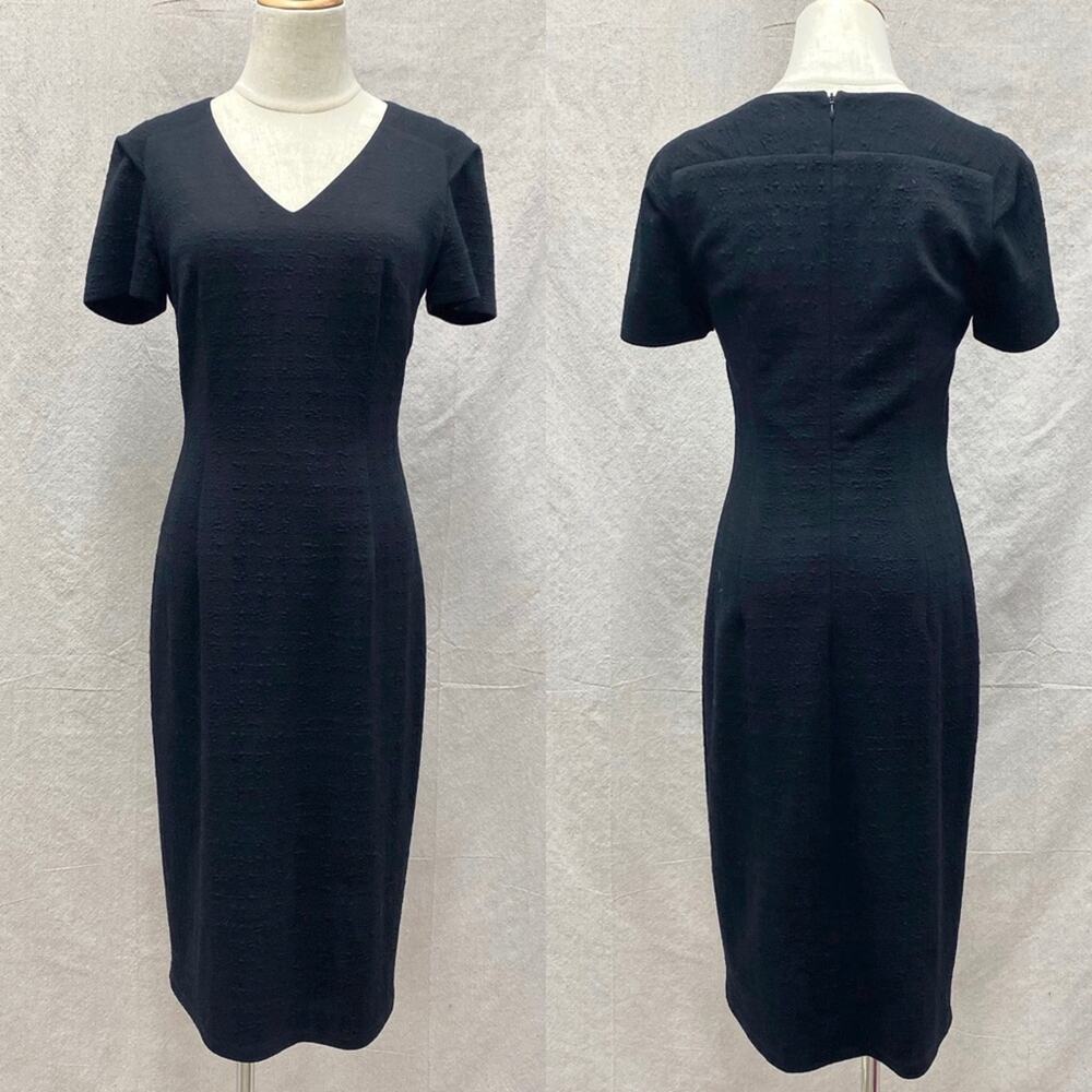 David Lawrence black textured ponte knit v neck short sleeve midi dress size XS‎